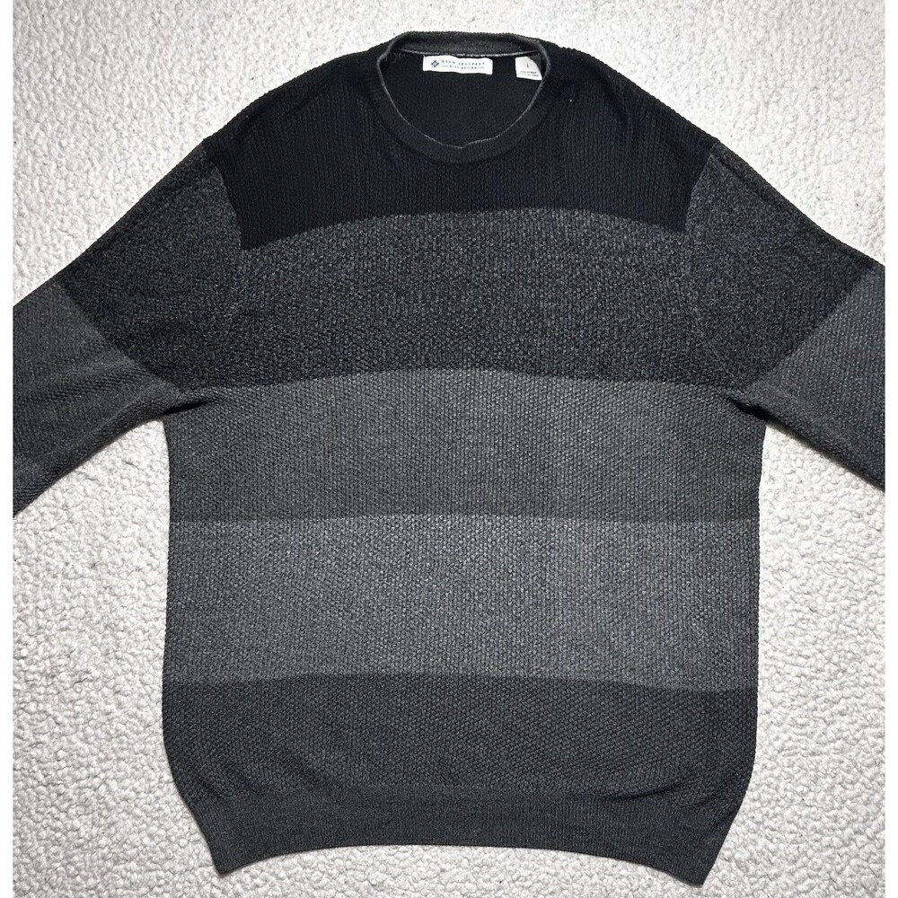 Ryan Seacrest Distinction Men Sweater Size L Gray Black Striped Knit Pullover
